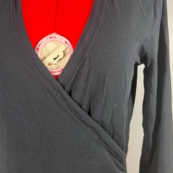 Long Sleeve Black Faux-Wrap Athletic Top - M - Picture 3 of 9